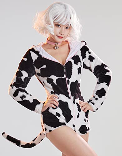 Body Langarm Overall Sexy Onesie Pyjama Suits Kuh Kleidung Bodycon Schwarz Weiß, schwarz/weiß, 42