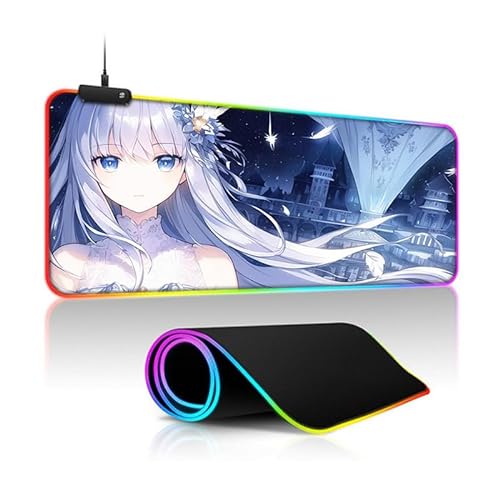 RGB-Anime-Mousepad,Anime Girl Gaming-Mousepad mit 14 Beleuchtungsmodi,Anime -Tastatur-matte