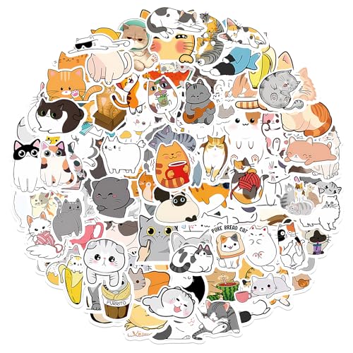 100 Stück Katzen Aufkleber, Tier Sticker Wasserflaschen Kawaii Stickers Wasserfeste Aufkleber ästh