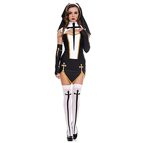 Schwarz Nonne Minikleid Set Split Rollenspiel Kostüme Sexy Shows Cosplay Uniform suchung Halloween 