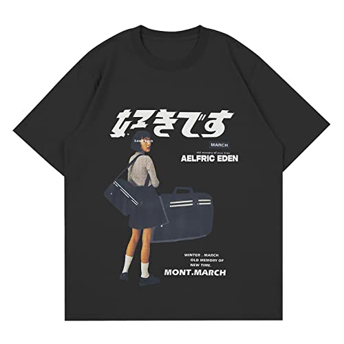 Aelfric Eden Herren Oversized T-Shirt Anime Aufdruck Japanisch Vintage 90s Tee Damen Sommer Tops