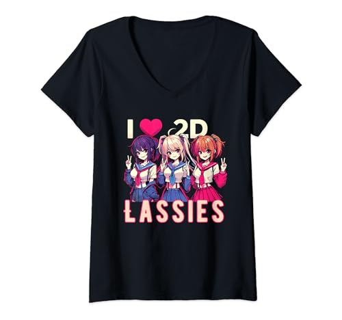 Damen Ich liebe Lassies Funny Girl Anime Manga Manwha Waifu Otaku T-Shirt mit V-Ausschnitt