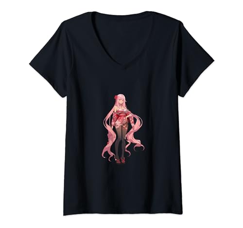 Damen s Waifu in Pink T-Shirt mit V-Ausschnitt