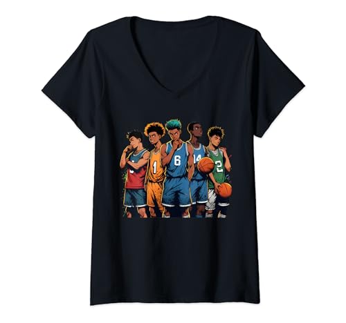Damen coole Basketballspieler Anime Manga Manwha Husbando T-Shirt mit V-Ausschnitt