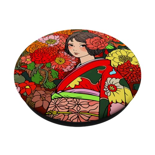 Kimono-Waifu, Blumenmuster, PopSockets mit austauschbarem PopGrip