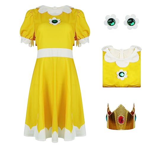 Poboola Prinzessin Pfirsich Kostüm Daisy Rosalina Kleid mit Krone Cosplay Super Brothers Halloween 