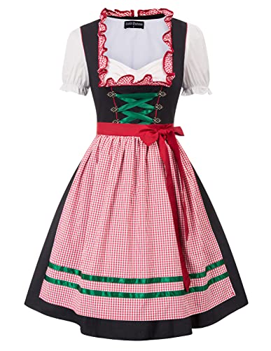 Damen Dirndl 3tlg Kleid Knielang Trachtenkleid Oktoberfest Festliche Set mit Bluse Kleider und Schü