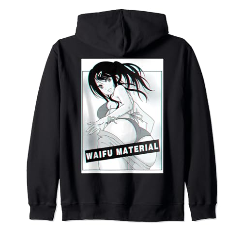 Waifu Anime Girl im Bikini schwarz und weiß Kapuzenjacke