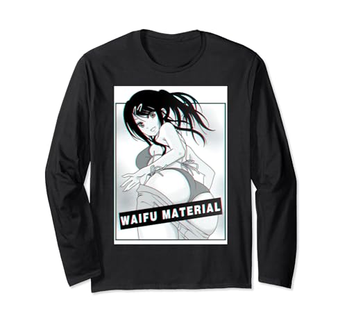 Waifu Anime Girl im Bikini schwarz und weiß Langarmshirt