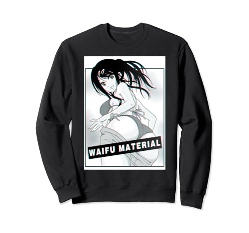 Waifu Anime Girl im Bikini schwarz und weiß Sweatshirt