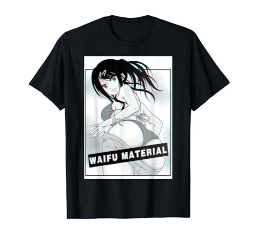 Waifu Anime Girl im Bikini schwarz und weiß T-Shirt