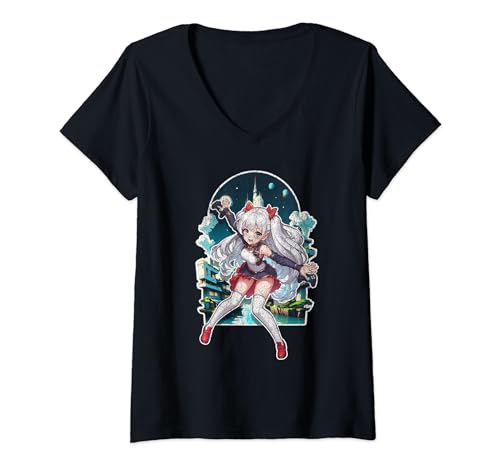 Damen Süßer Anime-Waifu, Waifu-Gamer, Fantasy, Manga, Japan T-Shirt mit V-Ausschnitt