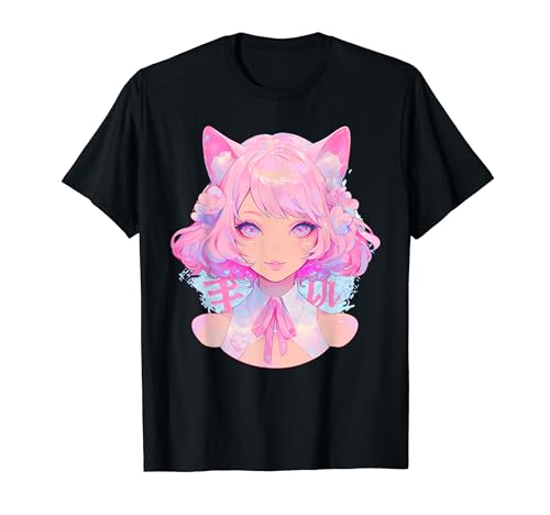 Kätzchen Katze Anime Waifu Girl Manga Japan Alt Pink Aesthetic T-Shirt