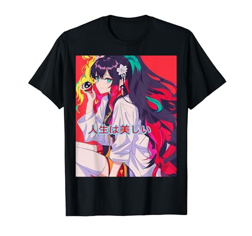 Künstlerisches magisches Anime-Waifu mit lila Haaren, entspannend T-Shirt