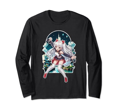 Süßer Anime WaifuGamer Fantasy Manga Japan Langarmshirt