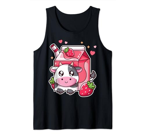 Kawaii Kuh und Erdbeermilch Milchshake Karton Stroh Tank Top