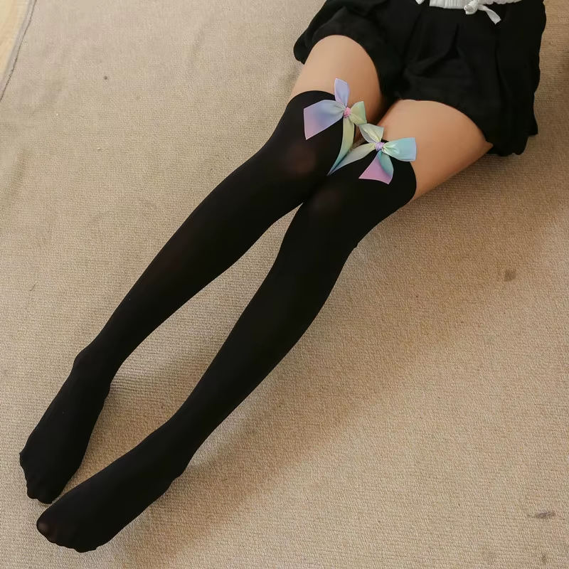 bowknot thigh high stockings women girl hosiery sexy underwear cosplay student cosplay stockings (rainbow random) bowknot thigh high stockings women girl hosiery sexy underwear cosplay student cosplay stockings (rainbow random)
