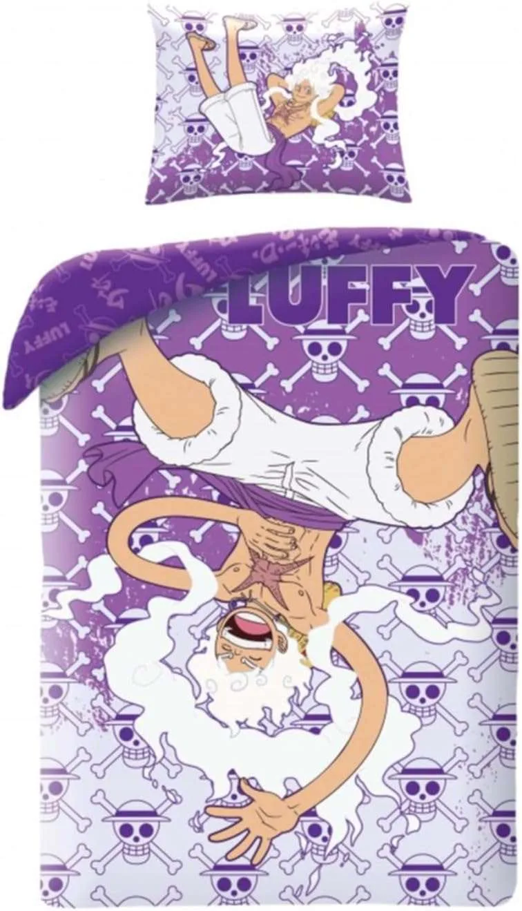 Halantex Bettwäsche-Set One Piece Monkey D. Luffy Gear 5 – Bettbezug 140 x 200 cm mit Kissenbezug 70 x 90 cm – 2-teilig – 100% Polyester, Mehrfarbig