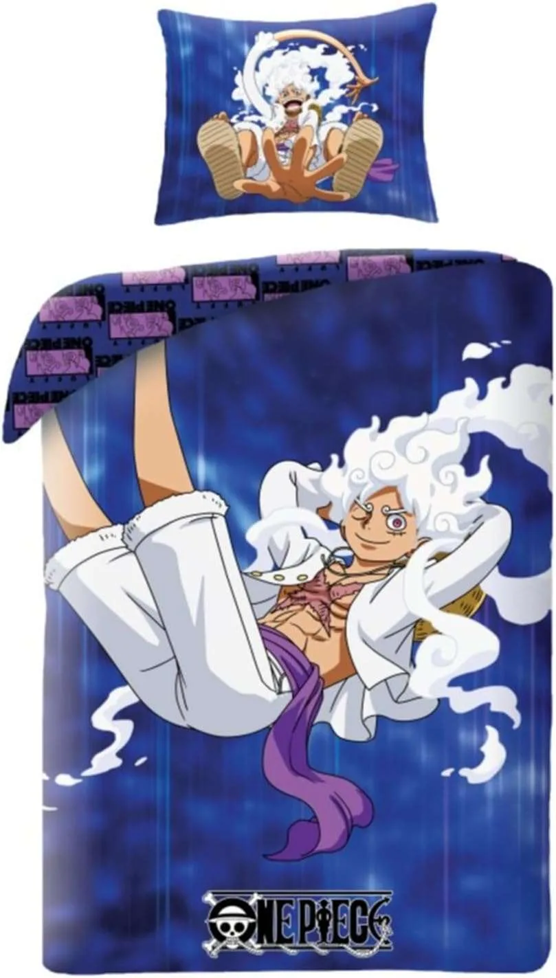 Halantex Bettwäsche-Set ONE PIECE Monkey D. Luffy GEAR5 – Bettbezug 140 x 200 cm mit Kissenbezug 70 x 90 cm – 100 % Baumwolle Oeko-Tex – Blau