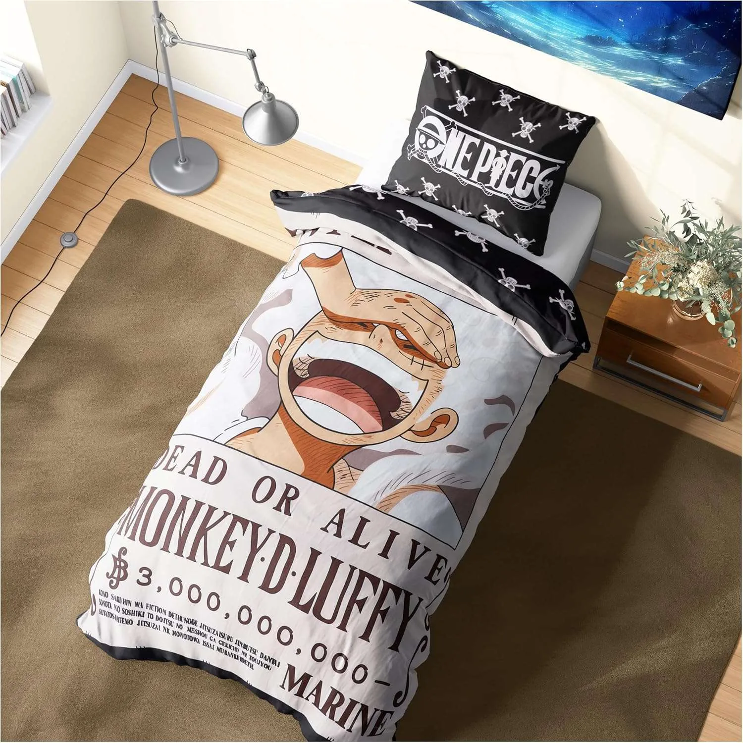 One Piece Kinderbettwäsche 135×200 cm, Wendbare Bettwäsche Kinder & Teens, Ruffy Kissen- & Deckenbezug, Anime Geschenke für Jungs (Multi One Piece, Einzel)