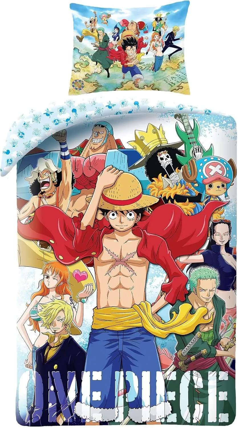 Elbenwald Bettwäsche – Verschiedene Anime Motive mit Reißverschluss Unisex Decke 135 x 200 cm, Kissen 80 x 80 cm Baumwolle Mehrfarbig (One Piece)